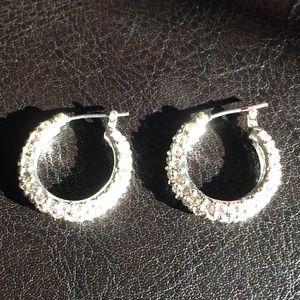 Costume jewelry earrings, “pave diamond” hoops